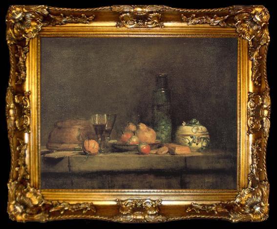 framed  Jean Baptiste Simeon Chardin With olive jars and other glass pears still life, ta009-2